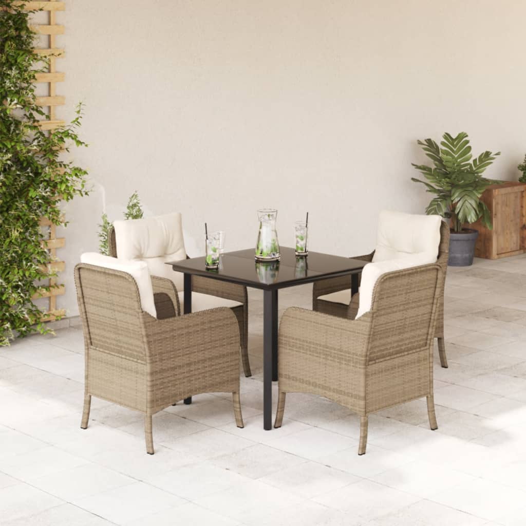 5-tlg. Garten-Essgruppe mit Kissen Beige Poly Rattan