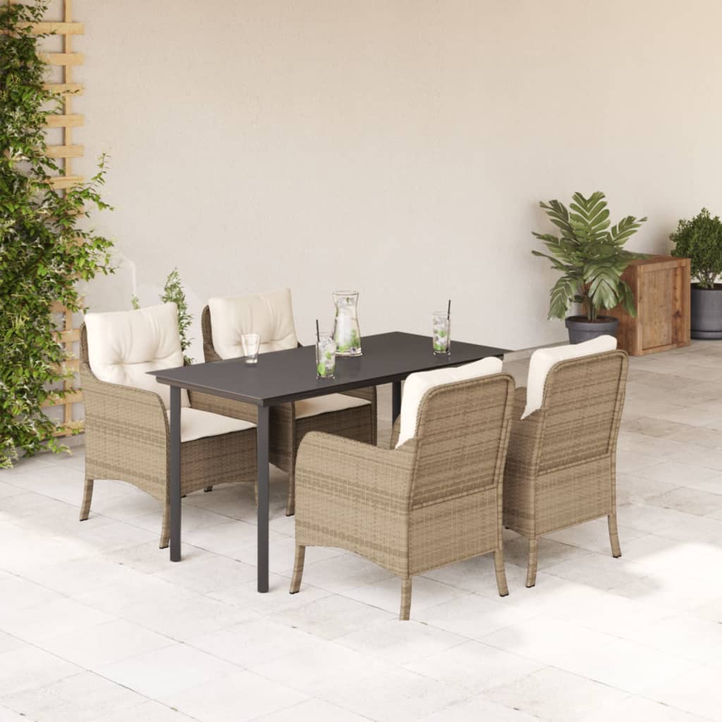 vidaXL Set mobilier de grădină cu perne, 5 piese, bej, poliratan