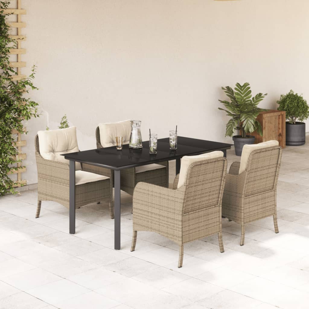 vidaXL Set mobilier de grădină cu perne, 5 piese, bej, poliratan