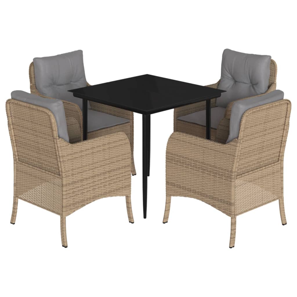 vidaXL Set mobilier de grădină cu perne, 5 piese, bej, poliratan