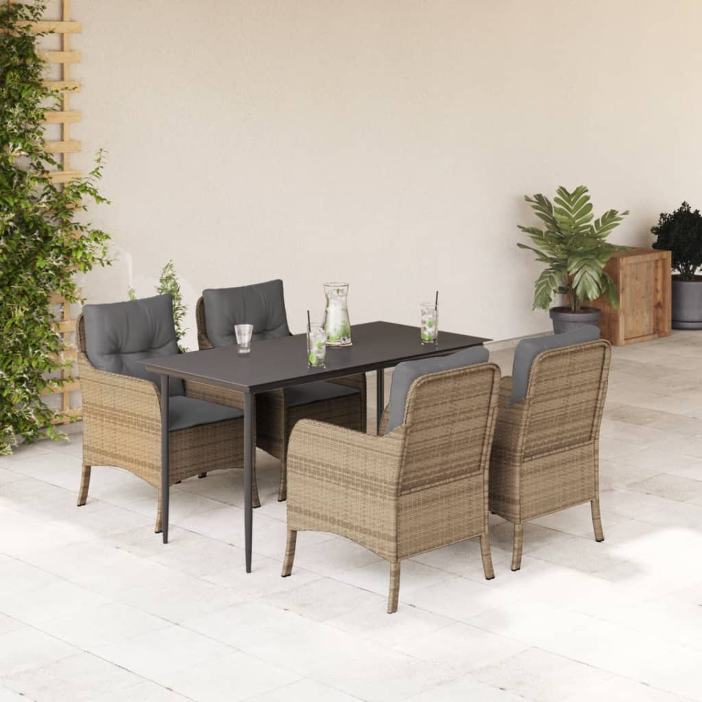 vidaXL Set mobilier de grădină cu perne, 5 piese, bej, poliratan