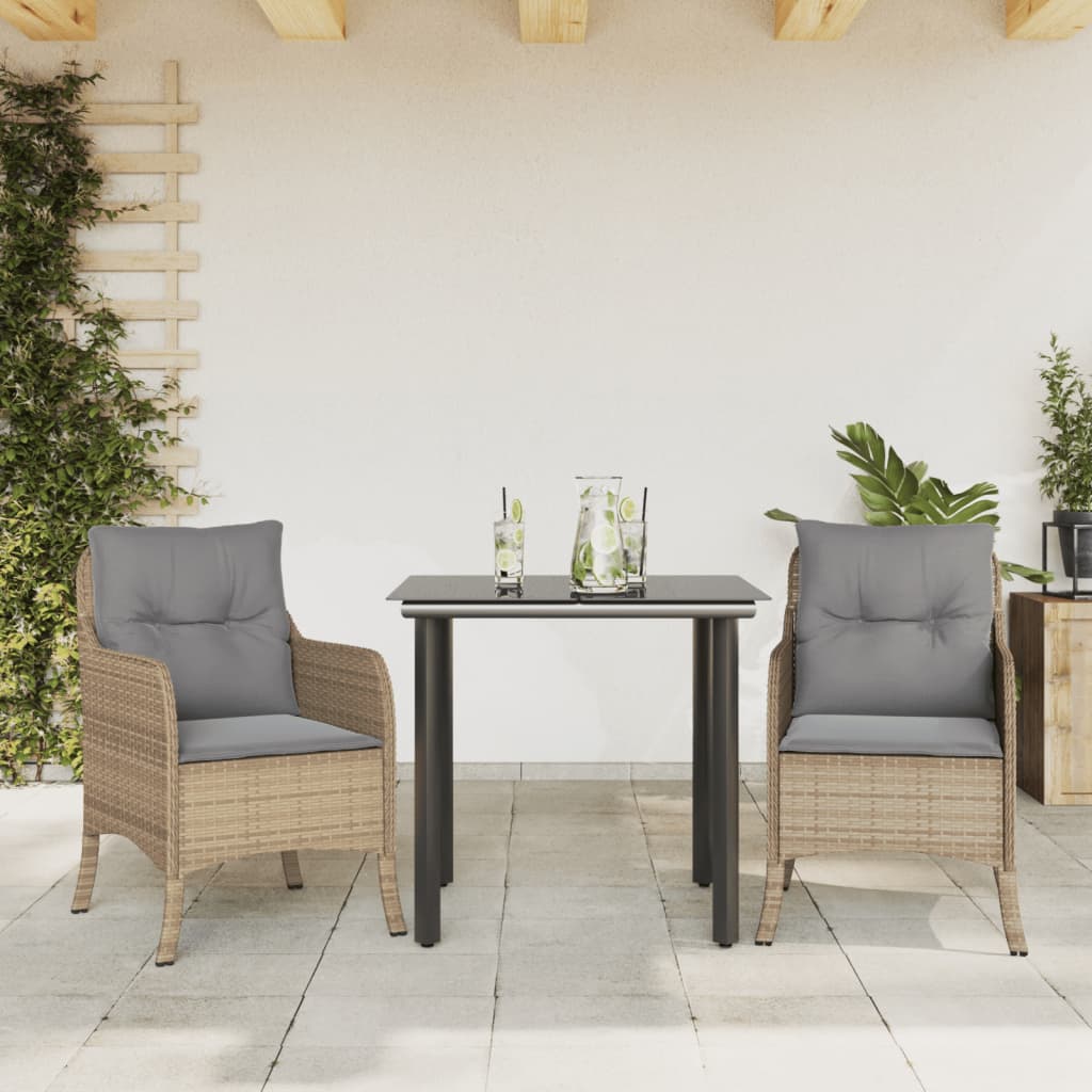 3-tlg. Garten-Essgruppe mit Kissen Beige Poly Rattan