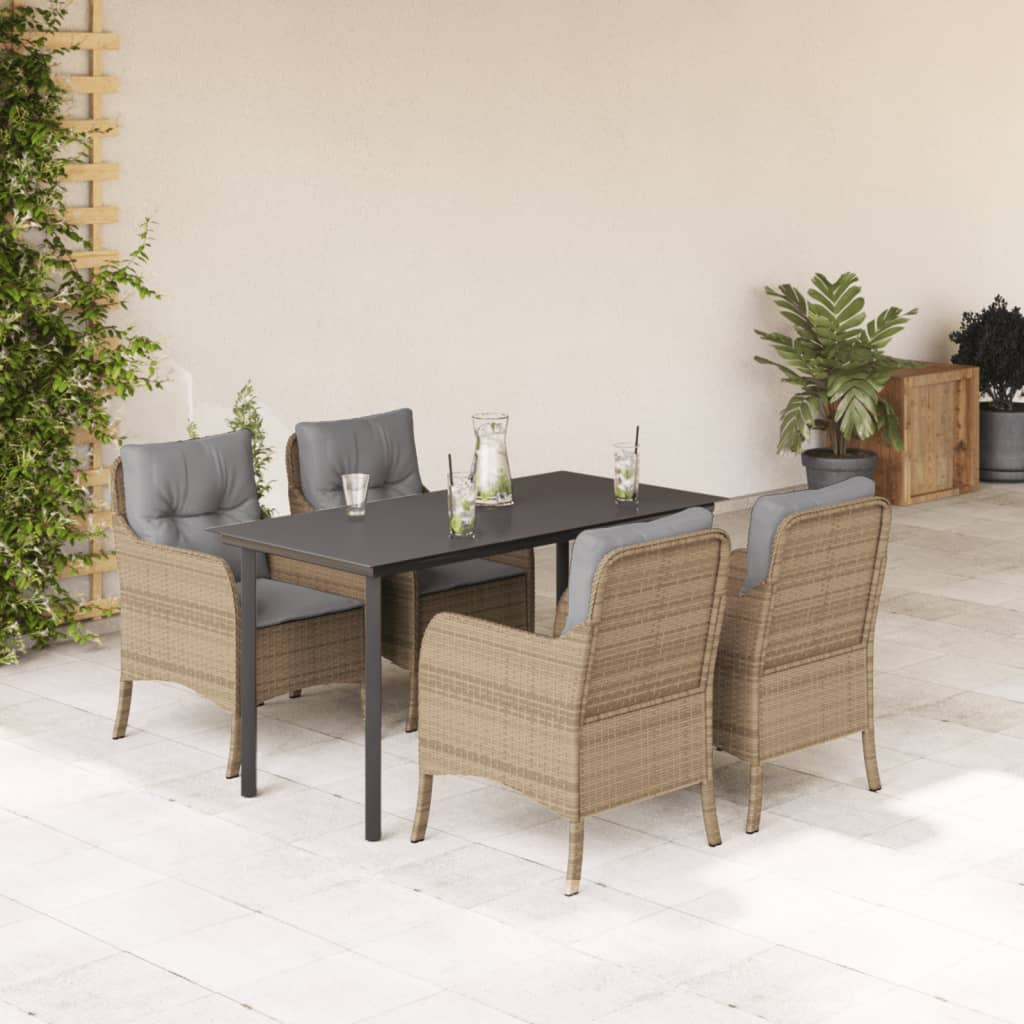vidaXL Set mobilier de grădină cu perne, 5 piese, bej, poliratan