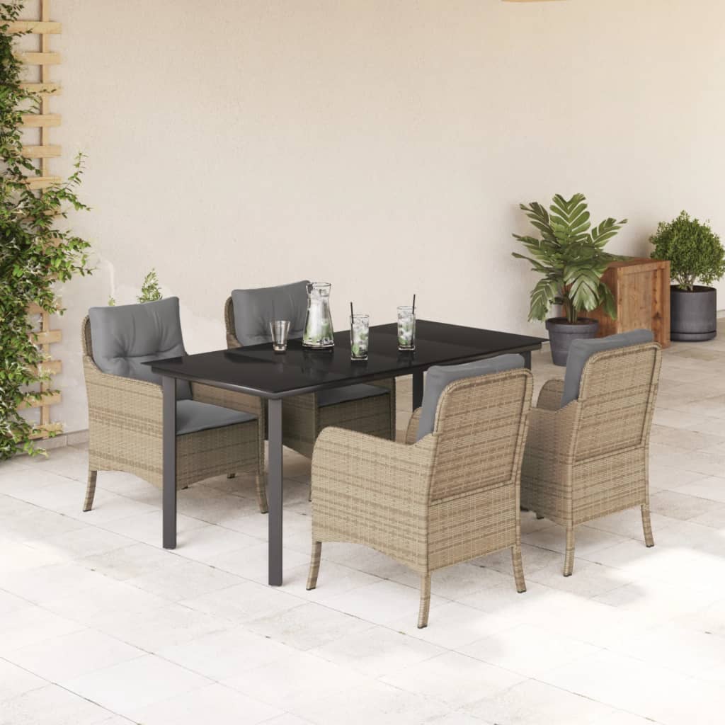 vidaXL Set mobilier de grădină cu perne, 5 piese, bej, poliratan