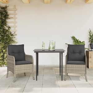 Vrtna jedilna garnitura 3-delna z blazinami sv. siv poli ratan