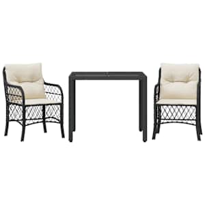 3dílný bistro set s poduškami černý polyratan - obrázek 2