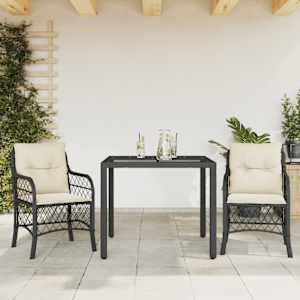 3dílný bistro set s poduškami černý polyratan - obrázek 1