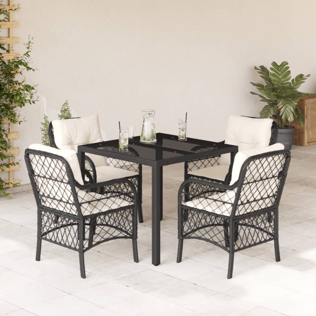 vidaXL 5-tlg. Garten-Essgruppe mit Kissen Schwarz Poly Rattan