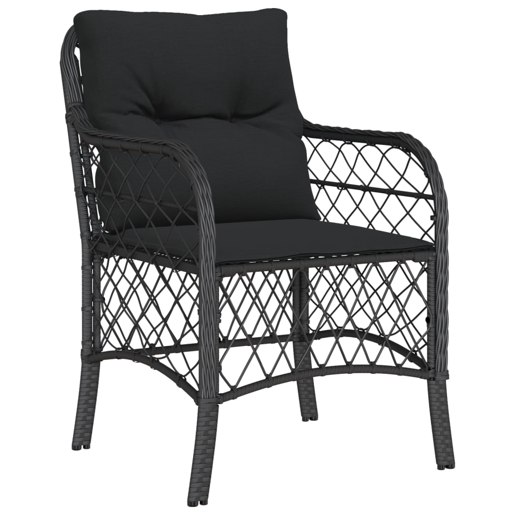 vidaXL 3-delige Bistroset met kussens poly rattan zwart afbeelding
