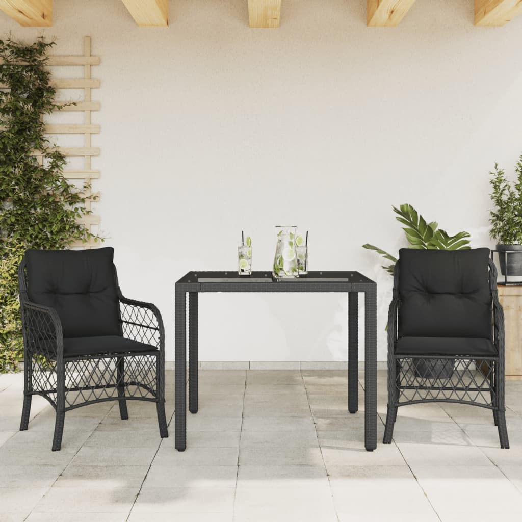 vidaXL 3-tlg. Bistro-Set mit Kissen Schwarz Poly Rattan