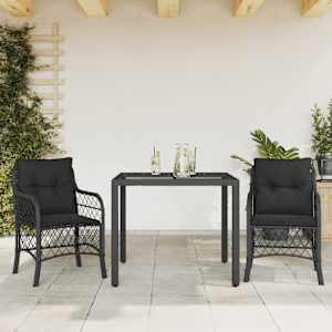 3dílný bistro set s poduškami černý polyratan - obrázek 1