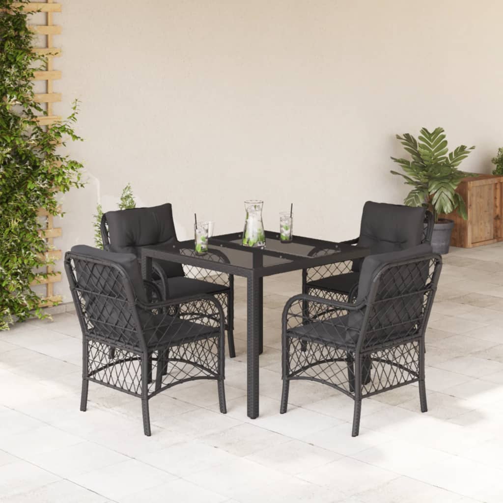 vidaXL 5-tlg. Garten-Essgruppe mit Kissen Schwarz Poly Rattan