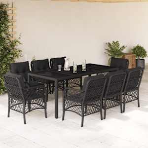 Vrtna jedilna garnitura 9-delna z blazinami črn poli ratan