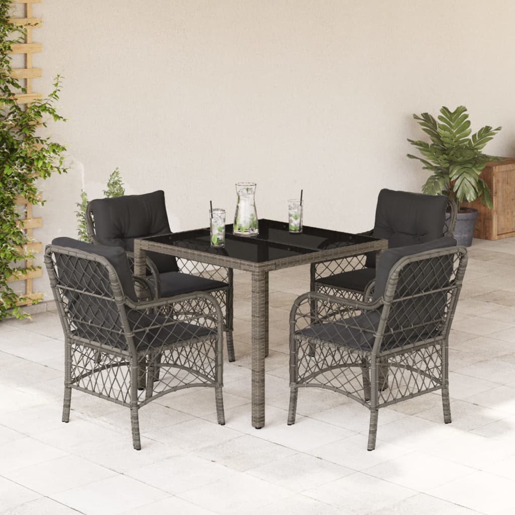 vidaXL 5-tlg. Garten-Essgruppe mit Kissen Grau Poly Rattan