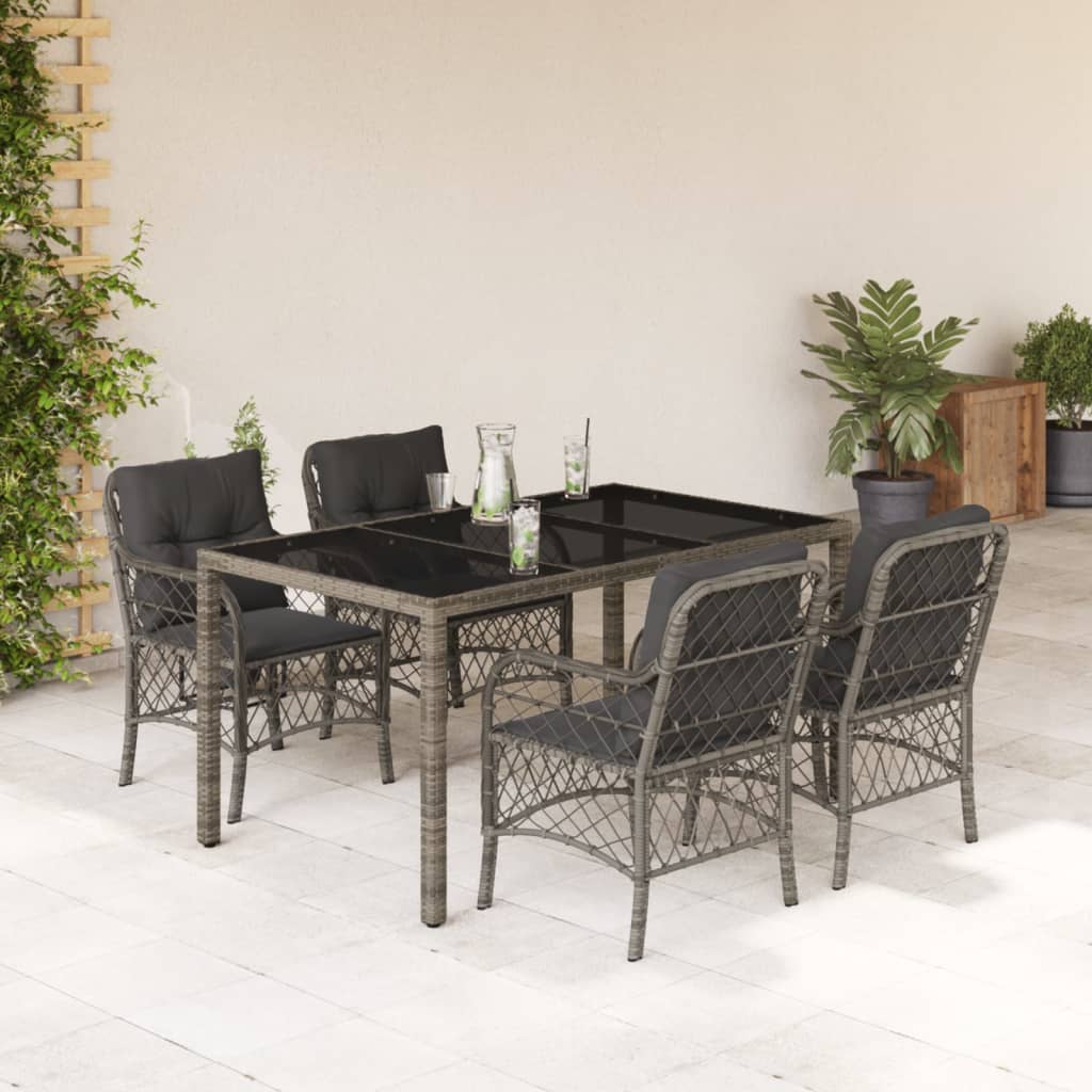 vidaXL 5-tlg. Garten-Essgruppe mit Kissen Grau Poly Rattan