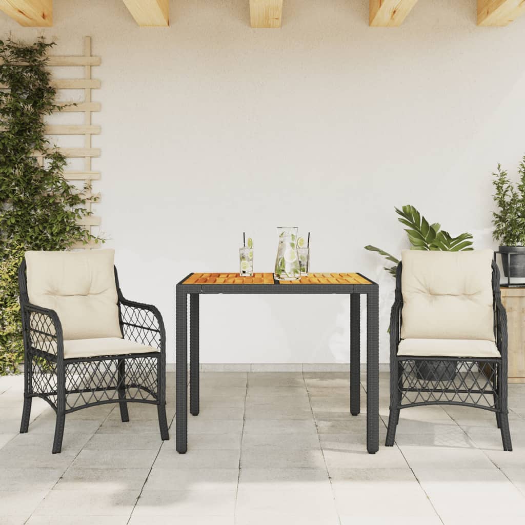 vidaXL 3-tlg. Bistro-Set mit Kissen Schwarz Poly Rattan