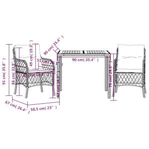 3dílný bistro set s poduškami černý polyratan - obrázek 7