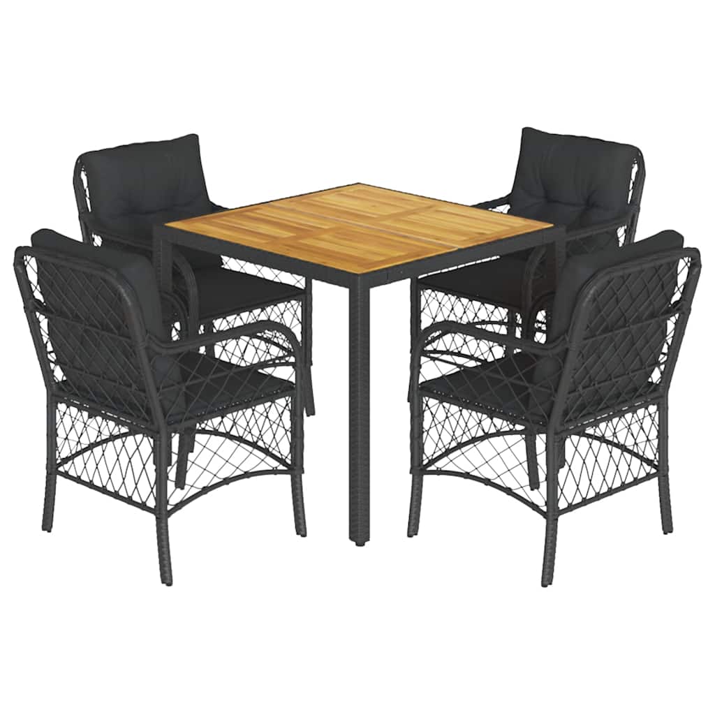 vidaXL Set mobilier de grădină cu perne, 5 piese, negru, poliratan
