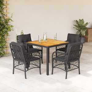 Vrtna jedilna garnitura 5-delna z blazinami črn poli ratan