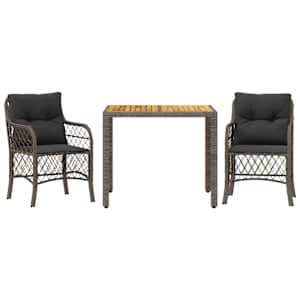 3dílný bistro set s poduškami šedý polyratan - obrázek 2
