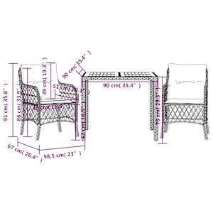 3dílný bistro set s poduškami šedý polyratan - obrázek 7