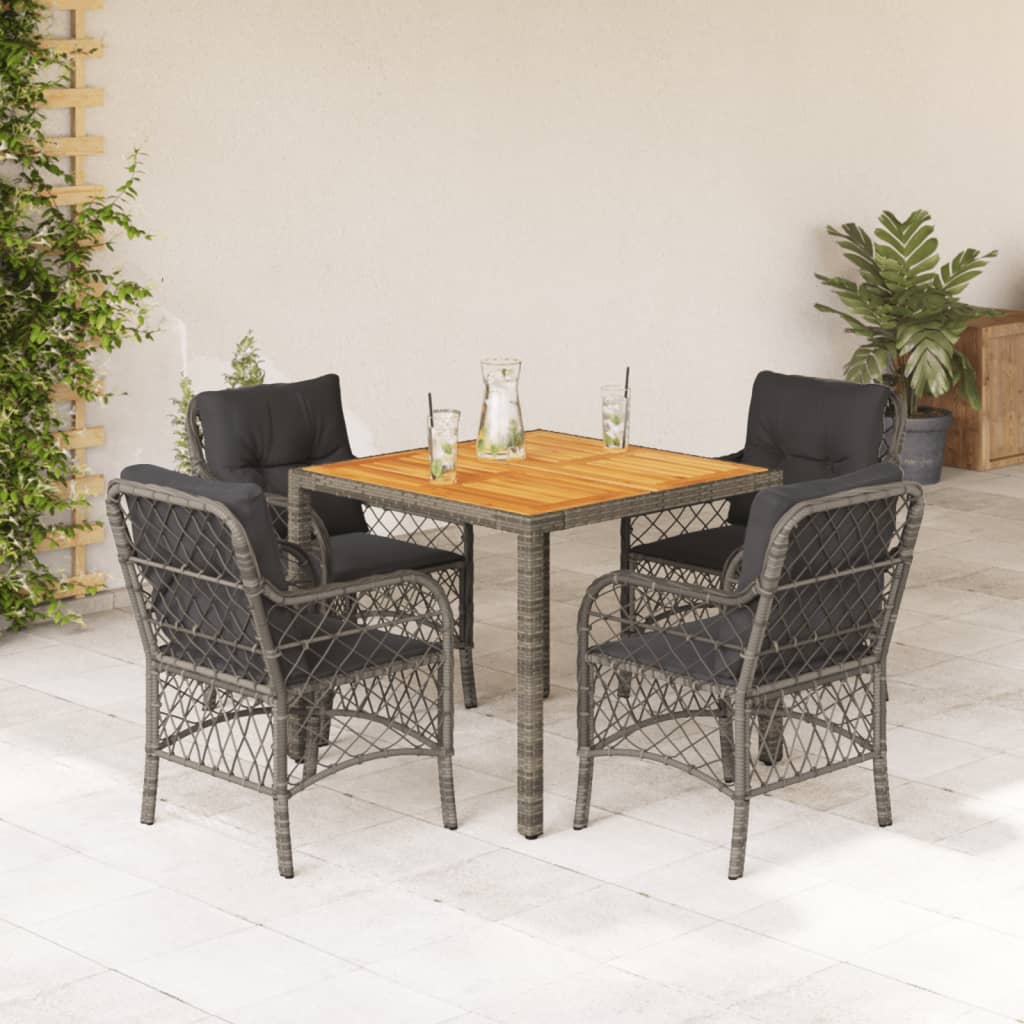 5-tlg. Garten-Essgruppe mit Kissen Grau Poly Rattan