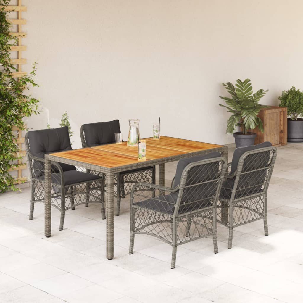 vidaXL 5-tlg. Garten-Essgruppe mit Kissen Grau Poly Rattan