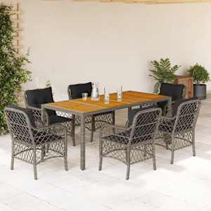 Vrtna jedilna garnitura 7-delna z blazinami siv poli ratan