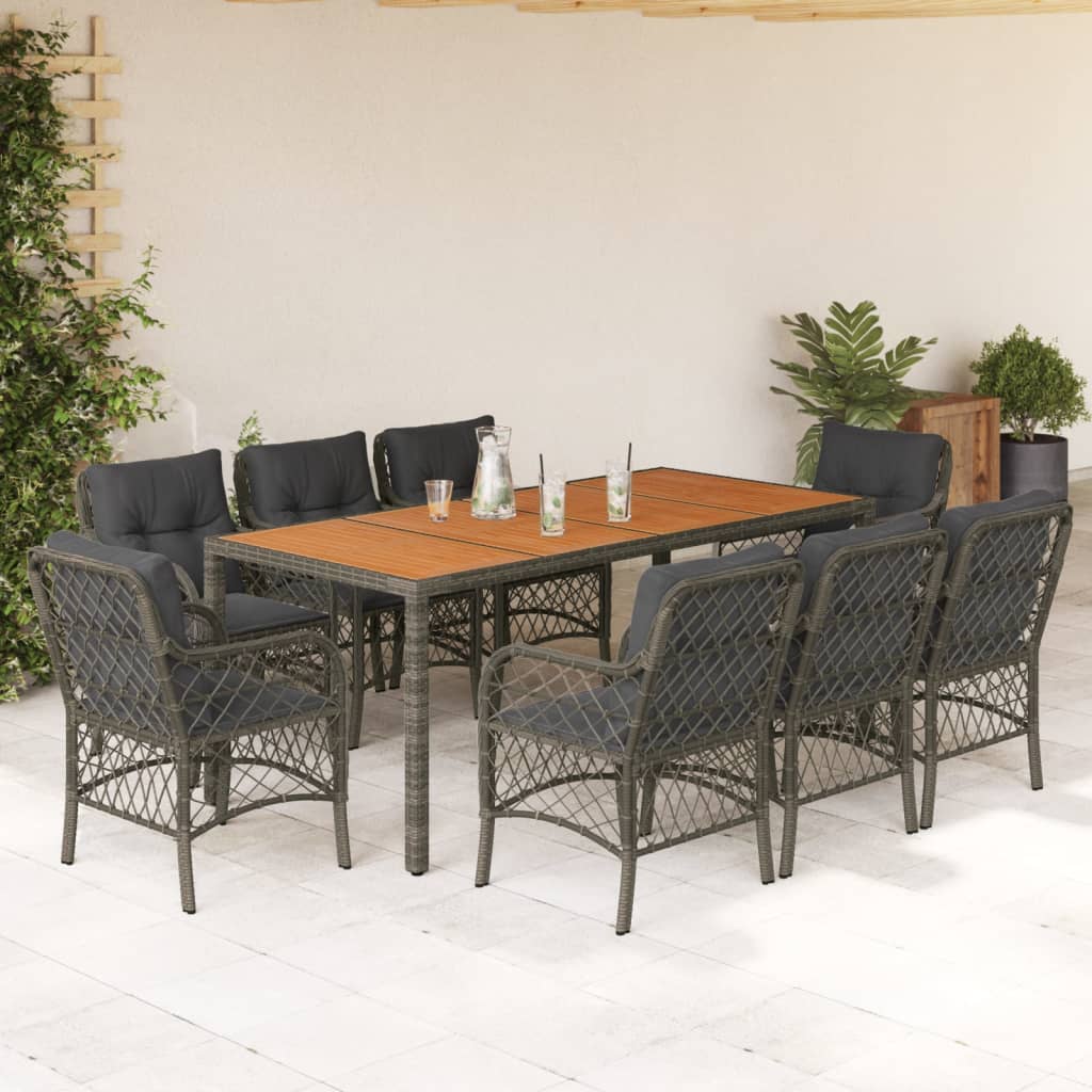 vidaXL 9-tlg. Garten-Essgruppe mit Kissen Grau Poly Rattan