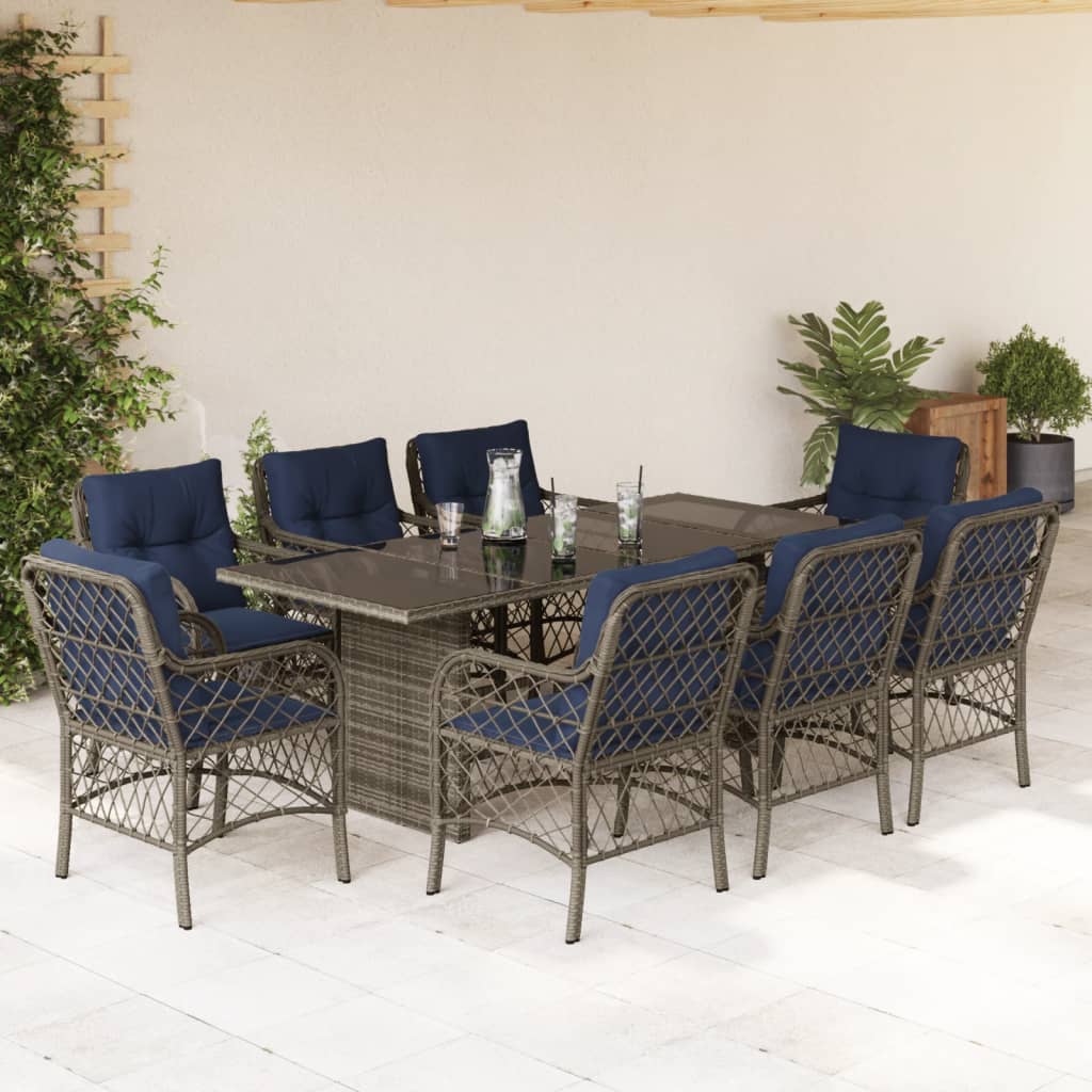 Garden Dining Set Grey, Navy blue PE rattan Large Seats...