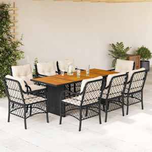 Vrtna jedilna garnitura 9-delna z blazinami črn poli ratan