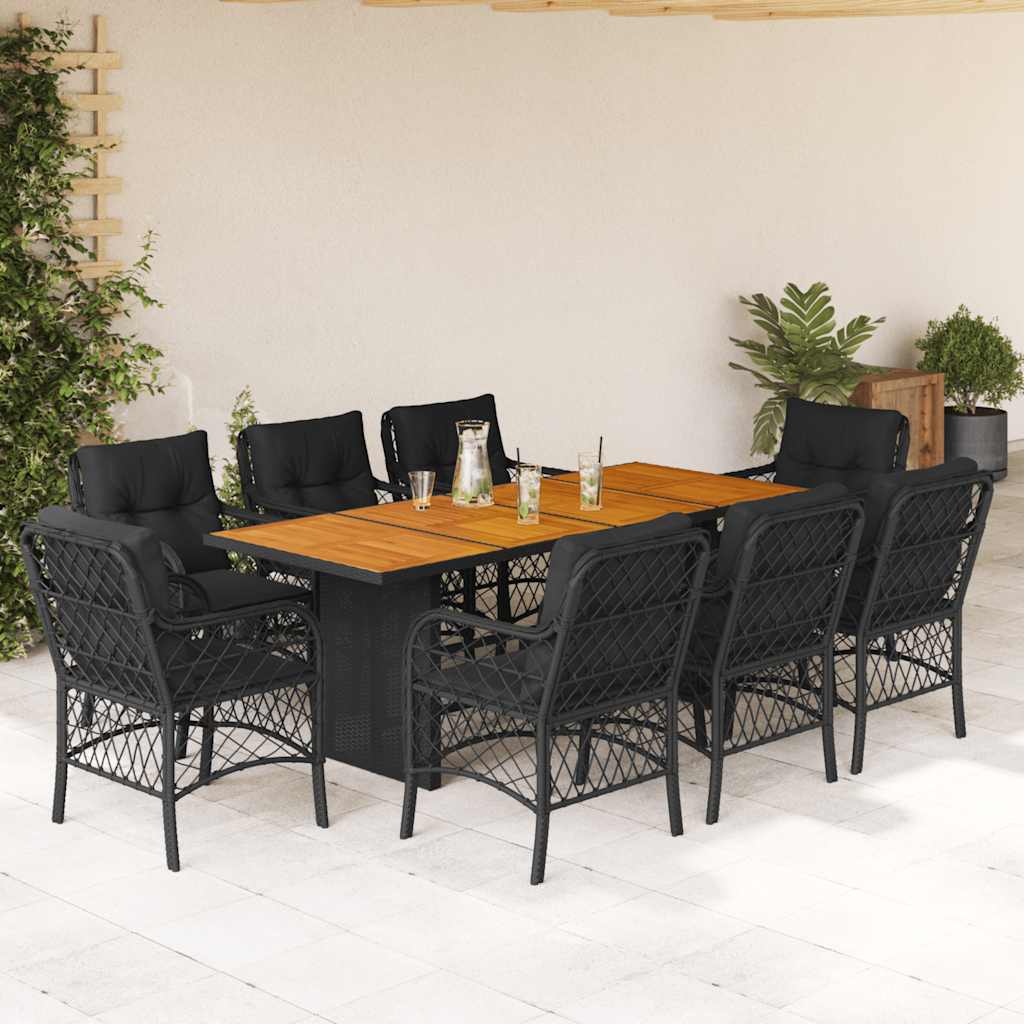 vidaXL Set mobilier de grădină cu perne, 9 piese, negru, poliratan