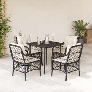 Vrtna jedilna garnitura 5-delna z blazinami črn poli ratan