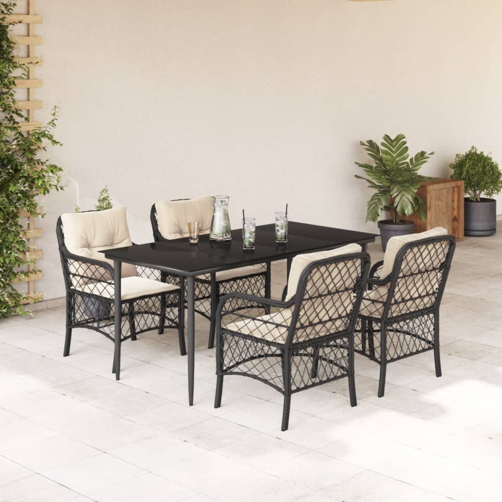 vidaXL Set mobilier de grădină cu perne, 5 piese, negru, poliratan