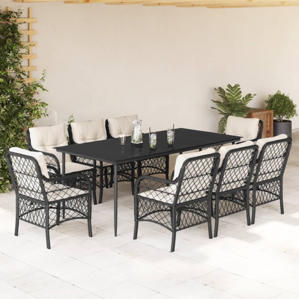 vidaXL Set mobilier de grădină cu perne, 9 piese, negru, poliratan