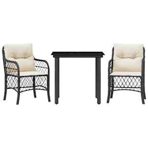 3dílný bistro set s poduškami černý polyratan - obrázek 2