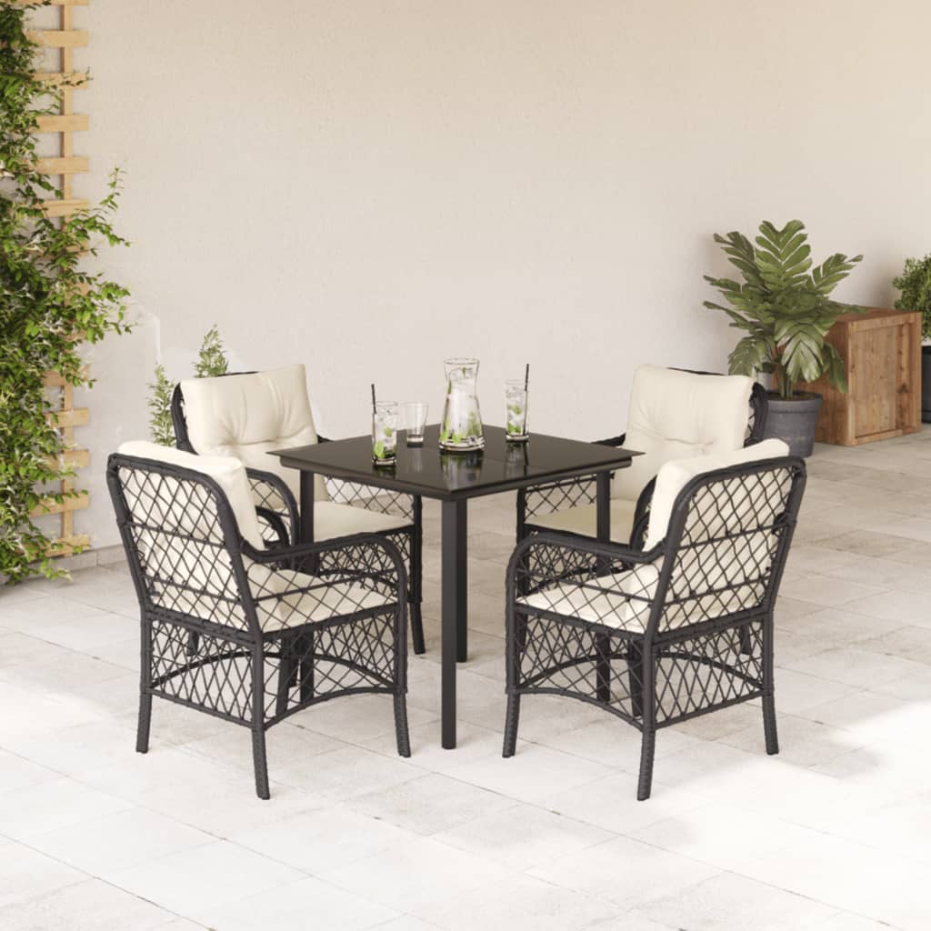 5-tlg. Garten-Essgruppe mit Kissen Schwarz Poly Rattan