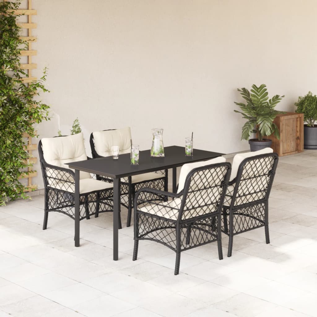 vidaXL Set mobilier de grădină cu perne, 5 piese, negru, poliratan