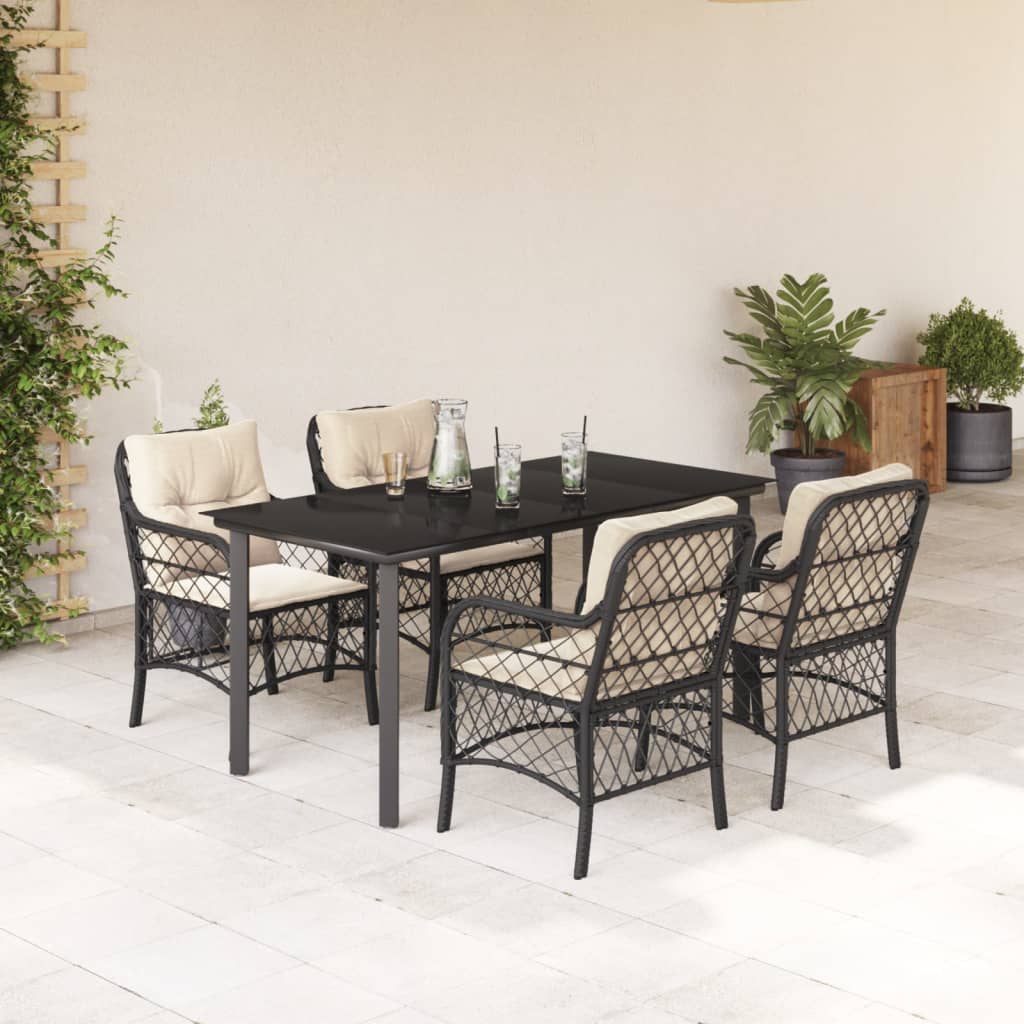 vidaXL Set mobilier de grădină cu perne, 5 piese, negru, poliratan