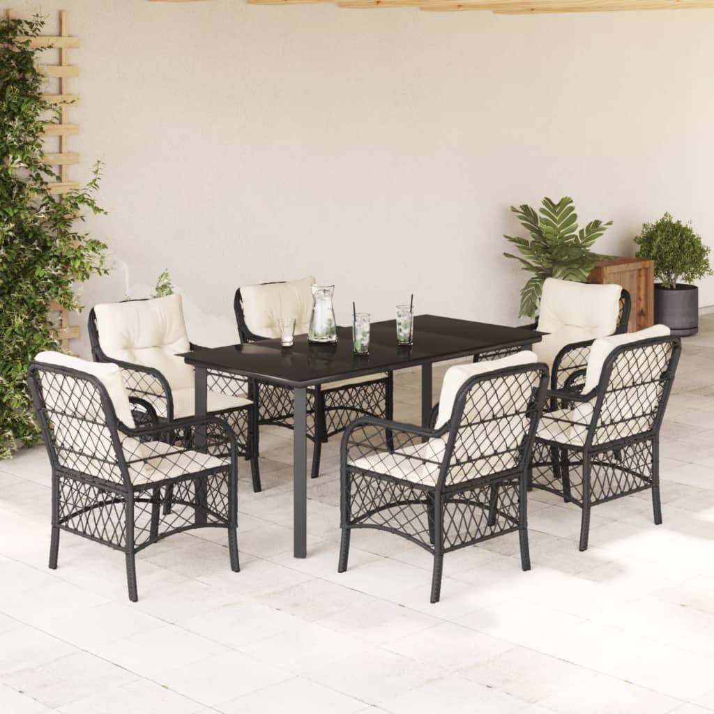 vidaXL Set mobilier de grădină cu perne, 7 piese, negru, poliratan