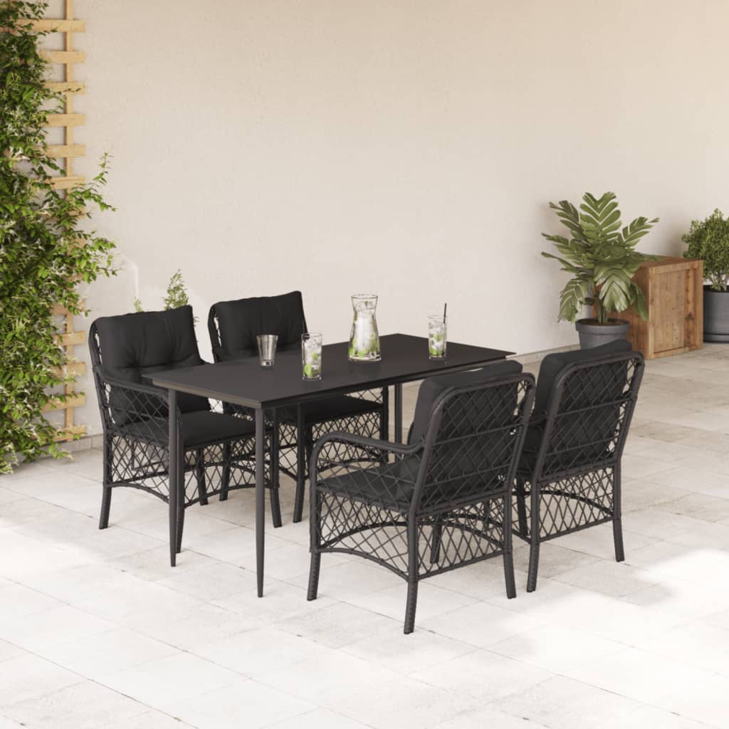vidaXL Set mobilier de grădină cu perne, 5 piese, negru, poliratan