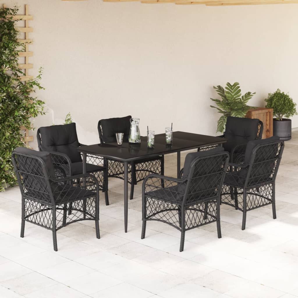 vidaXL Set mobilier de grădină cu perne, 7 piese, negru, poliratan