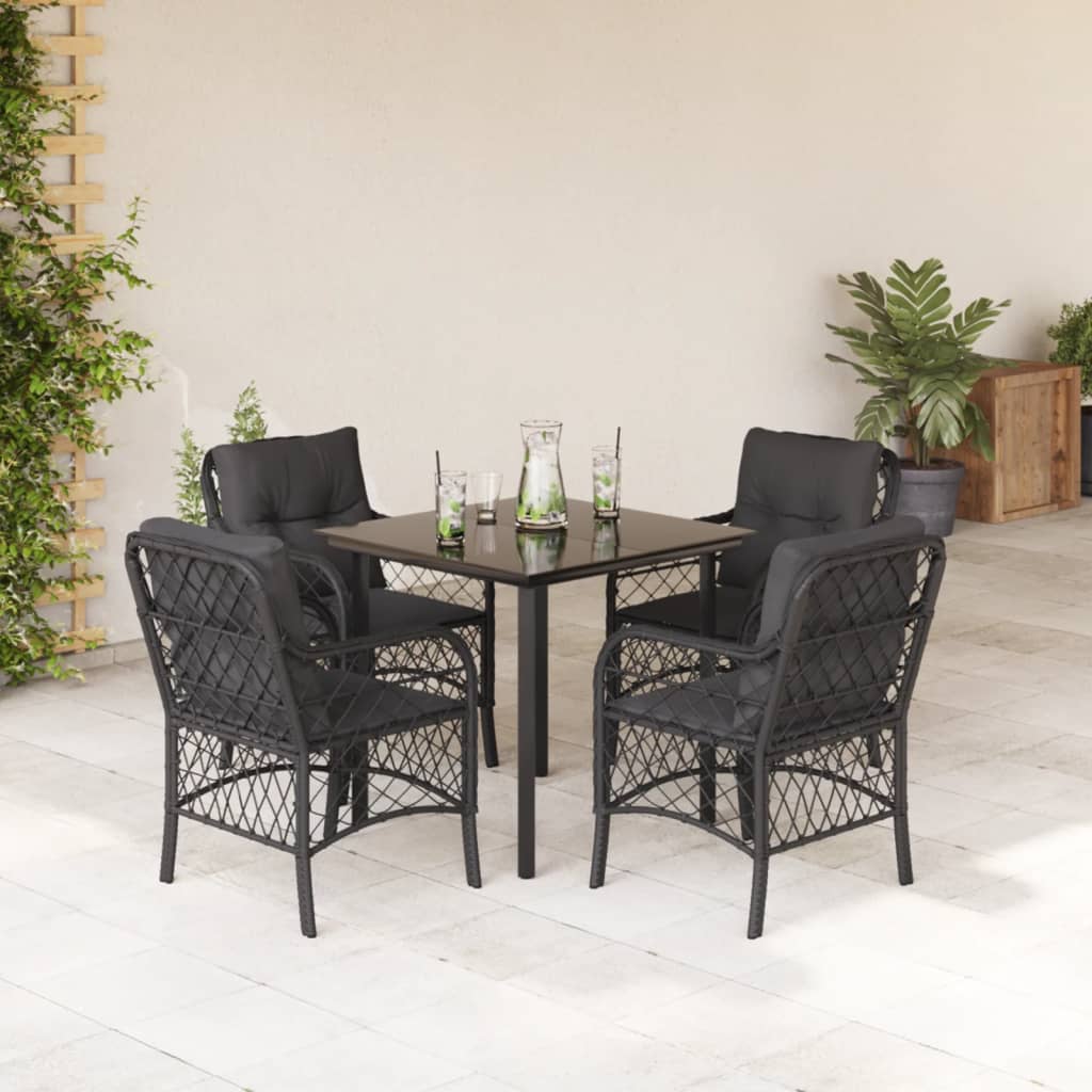 vidaXL Set mobilier de grădină cu perne, 5 piese, negru, poliratan