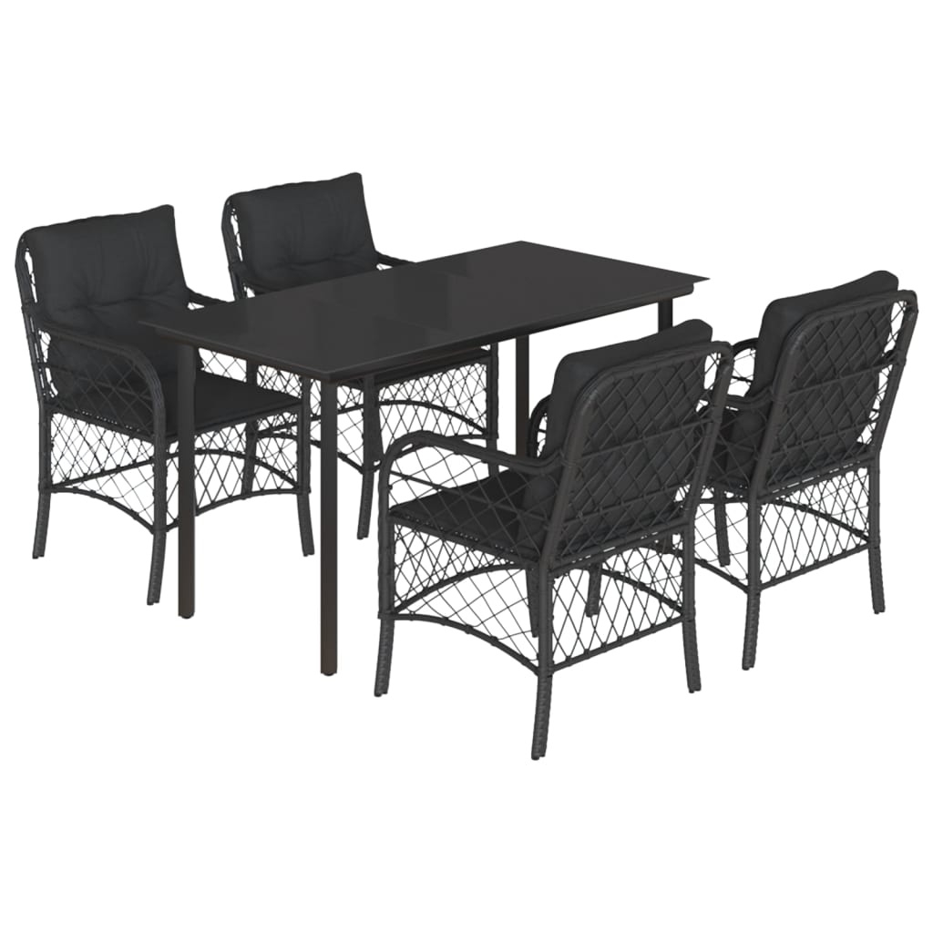 vidaXL Set mobilier de grădină cu perne, 5 piese, negru, poliratan