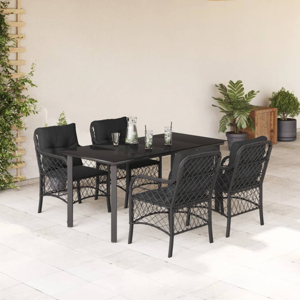 vidaXL Set mobilier de grădină cu perne, 5 piese, negru, poliratan