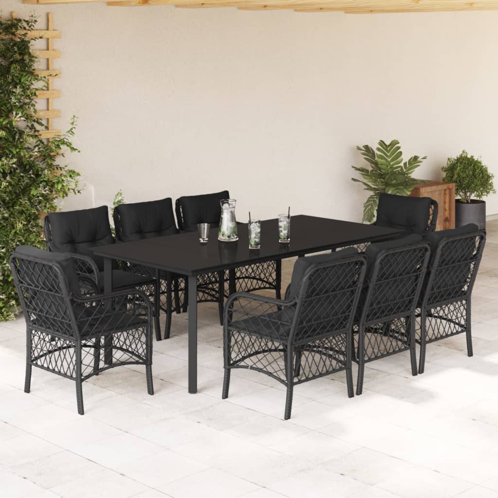 Bistrosæt Til Haven 3 Dele Med Hynder Polyrattan - 200 cm bordlængde / Rundt ben / 8