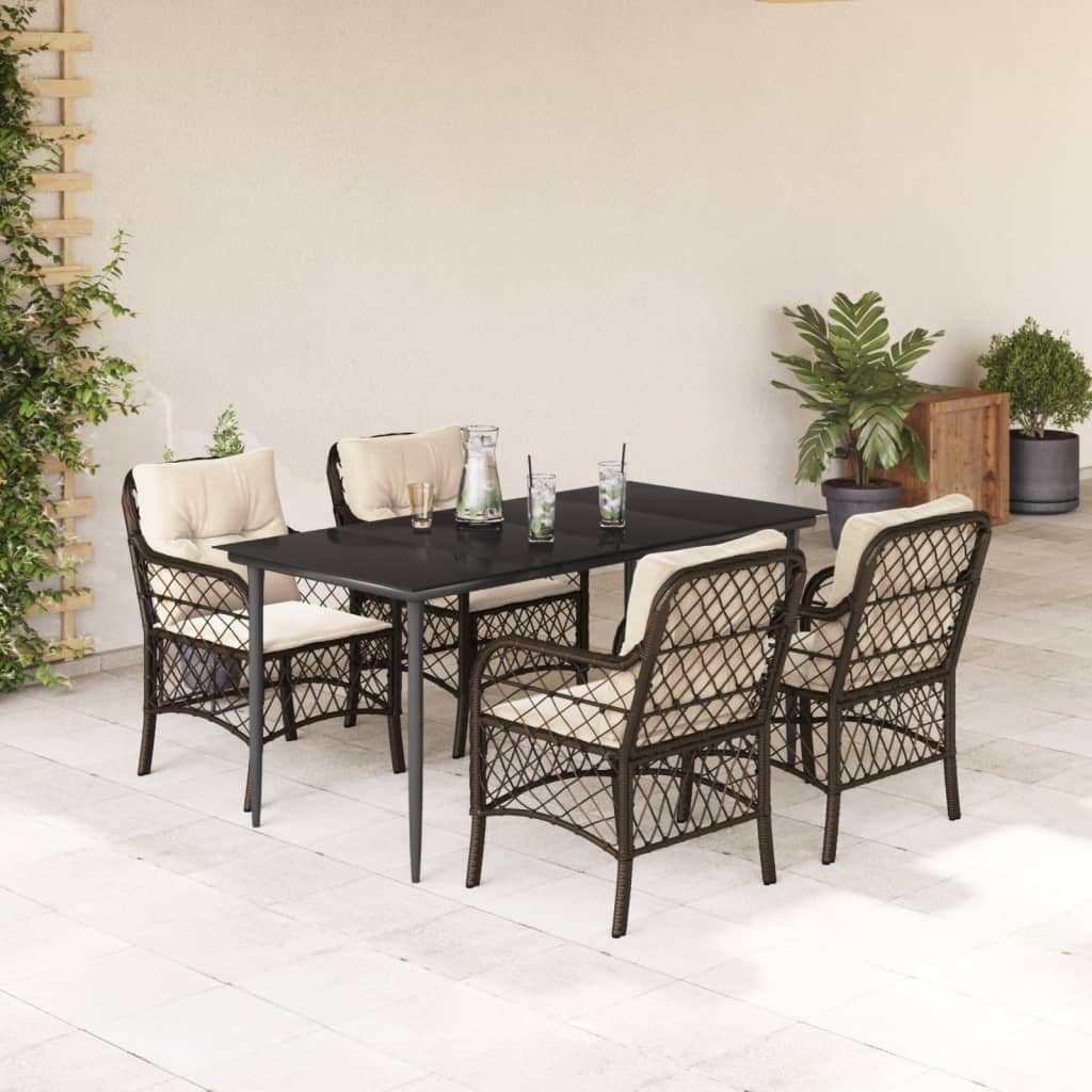 vidaXL Set mobilier de grădină, 5 piese, cu perne, maro, poliratan