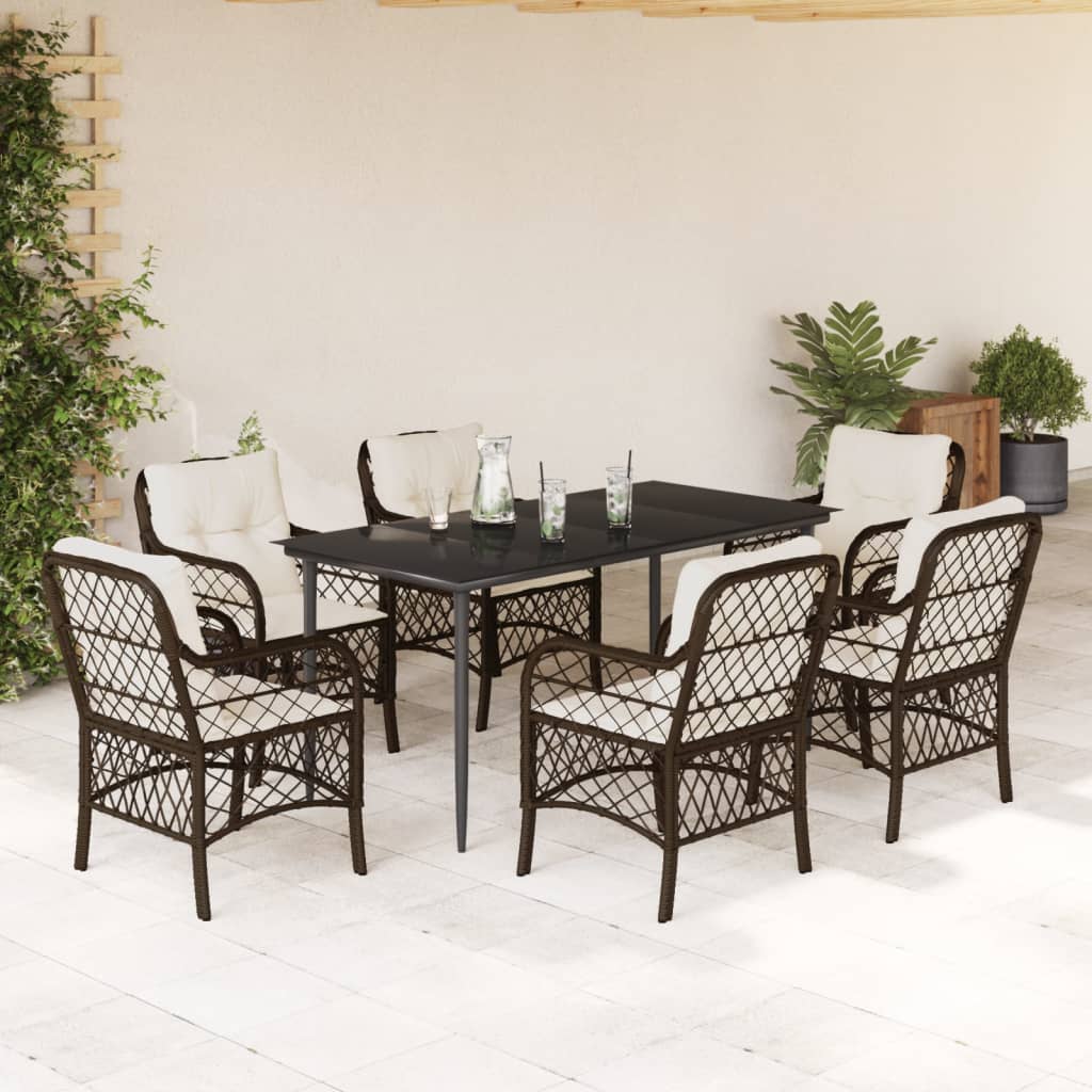 vidaXL Set mobilier de grădină cu perne, 7 piese, maro, poliratan