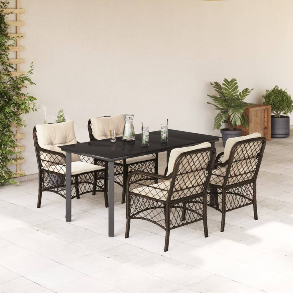vidaXL Set mobilier de grădină, 5 piese, cu perne, maro, poliratan