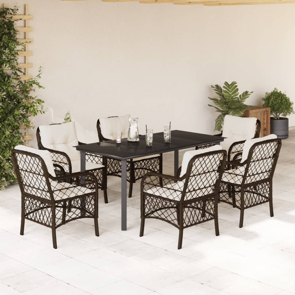 vidaXL Set mobilier de grădină cu perne, 7 piese, maro, poliratan